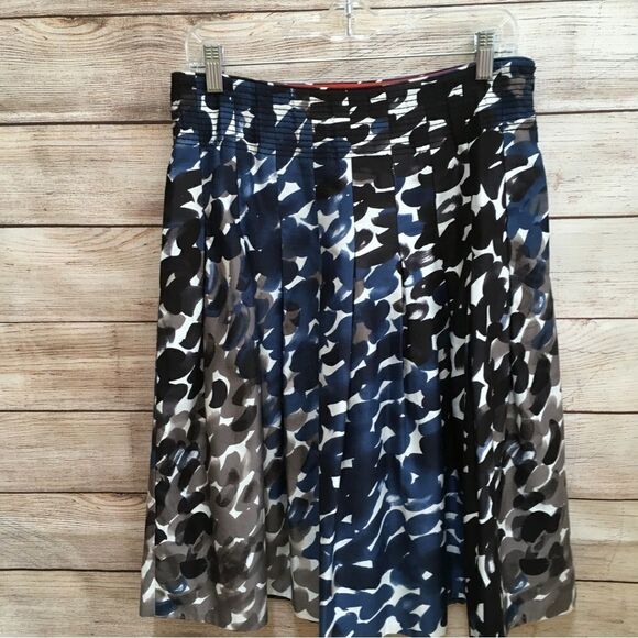 ANTHROPOLOGIE MAEVE PLEATED SKIRT IN BLUE AND GRAY PRINT - Picture 1 of 5